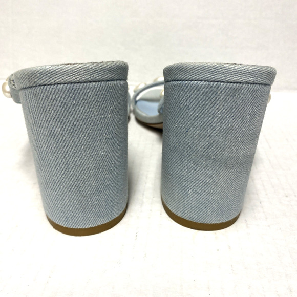 STUART WEITZMAN Pearlita Studded Denim Slide Sandal Light Blue Open Toe 10 - Picture 7 of 8